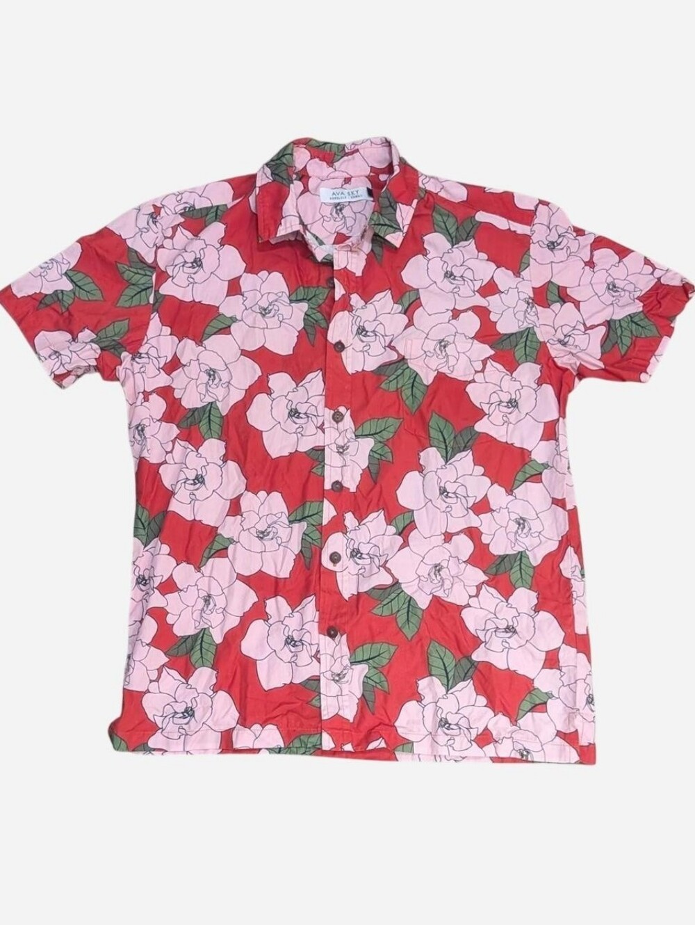 Ava Sky Fighting Eel men's aloha Hawaiian shirt top button down Floral Flowers S